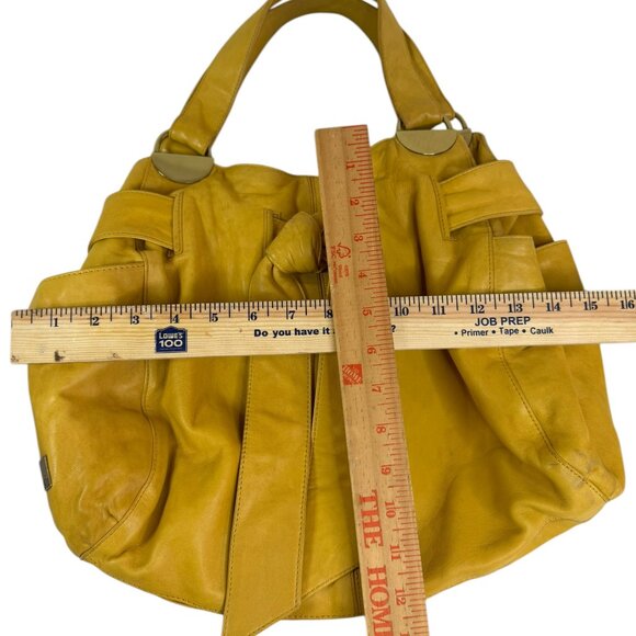 Kooba Vintage Mustard Yellow Leather Tote Bag with Bow Detail & Gold Hardware - Picture 4 of 14